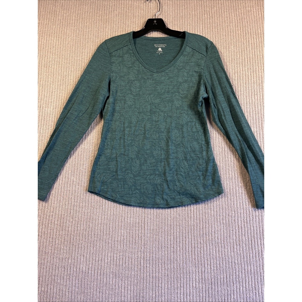 Segments 100% Merino Wool Top Women's S GreenLeaf Print Base Layer V Neck